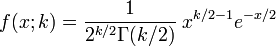 Chi-square distribution probability density function (PDF) formula