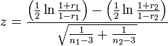 z-score for the difference between two correlations formula