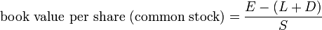 Book value per share of common stock formula