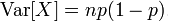 Variance for a binomial random variable formula