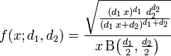 F-distribution probability density function (PDF) formula