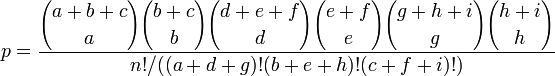 Hypergeometric probability for a 3x3 contingency table formula