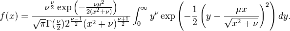 Noncentral t-distribution probability density function formula