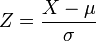 Standard normal score (Z-score) formula